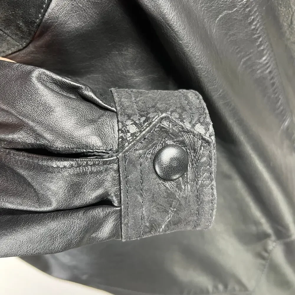 Wilsons Leather Long Trench Coat Jacket Mens Medium Black VTG Lace Suede Lined - Picture 16 of 16